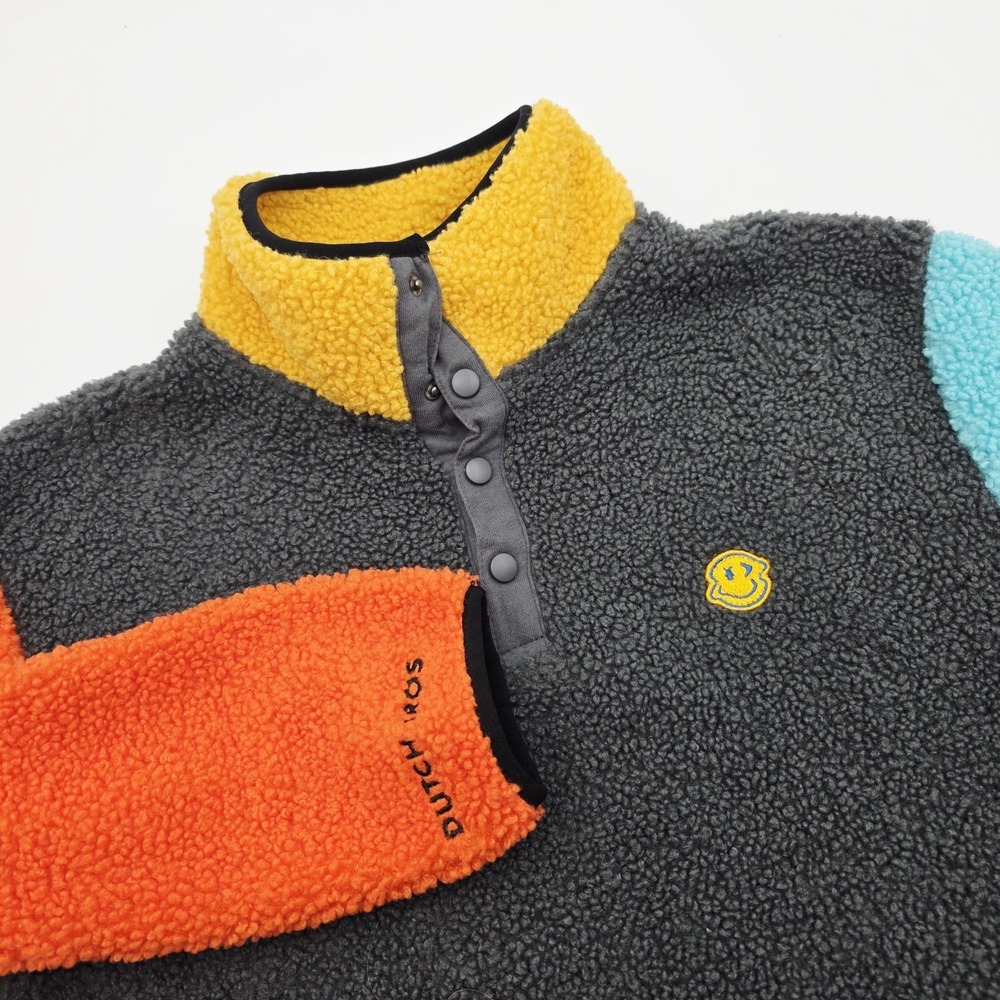 Dutch Bros Coffee Sherpa Fleece Sz XS Pullover Color Block‎ Sweater Blue Orange